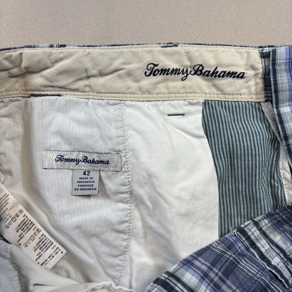 Tommy Bahama Relax‎ Chino Shorts Mens 42 Blue Check Plaid Cotton Casual 10”